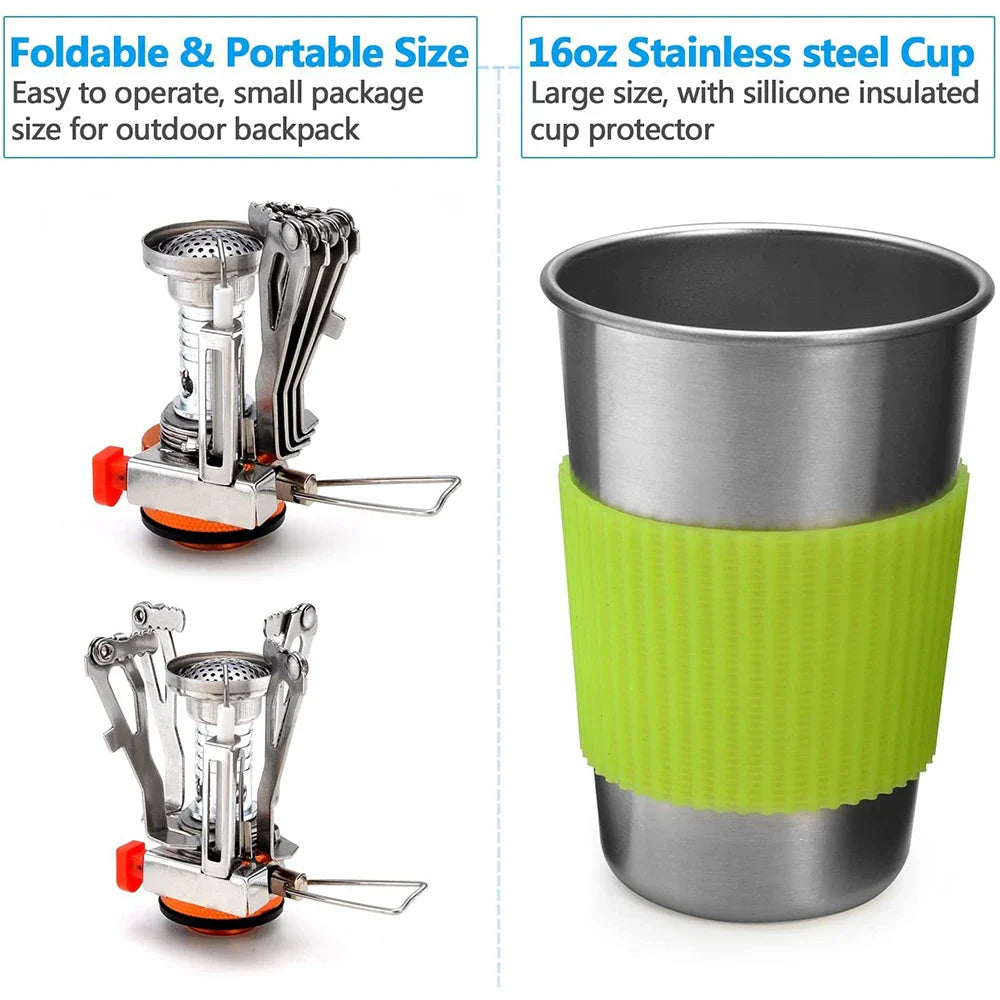 Camping Cookware Kit with Stove Green - Image 3