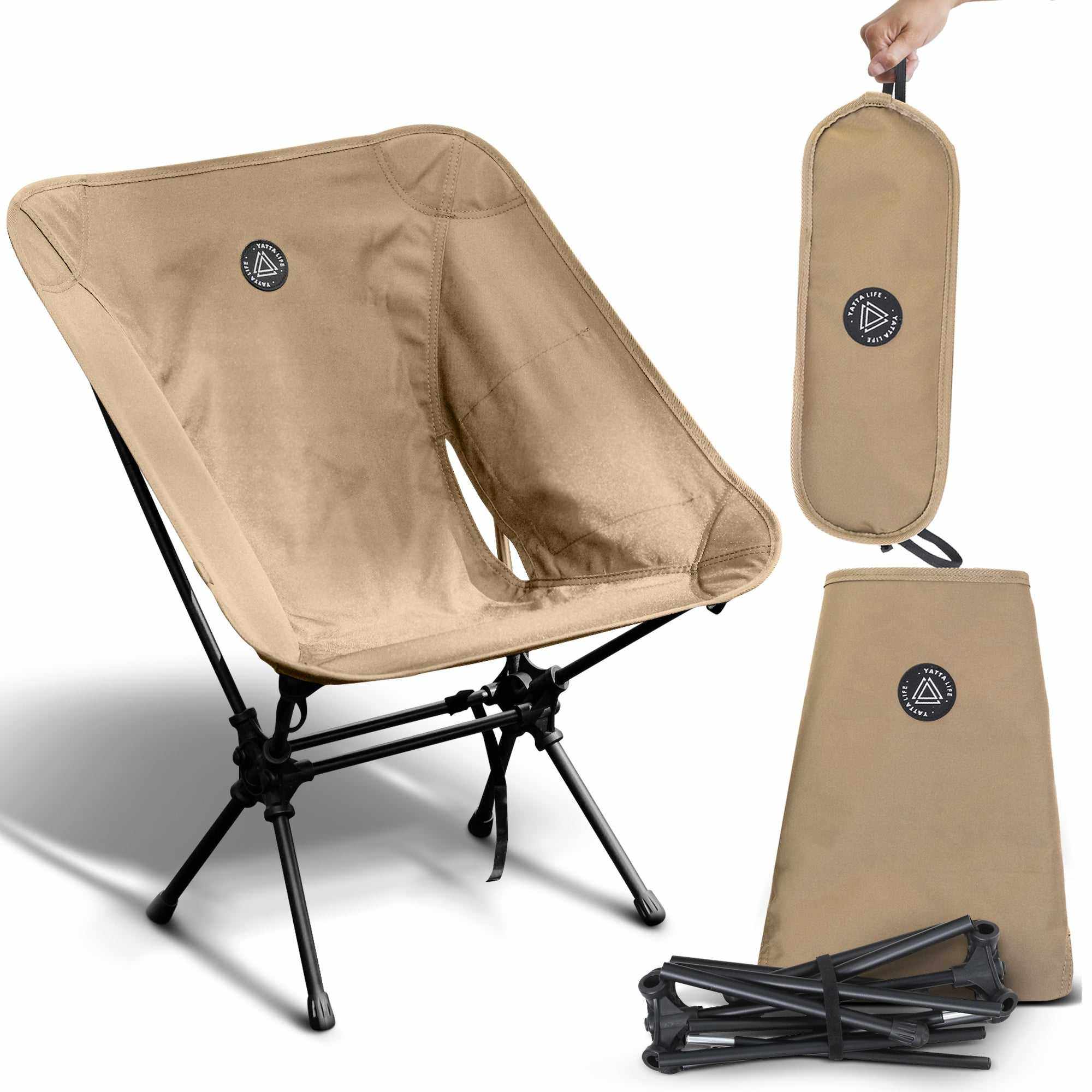 Low Back Ultralight Camping Chair With Storage Pouch - Khaki - Image 3