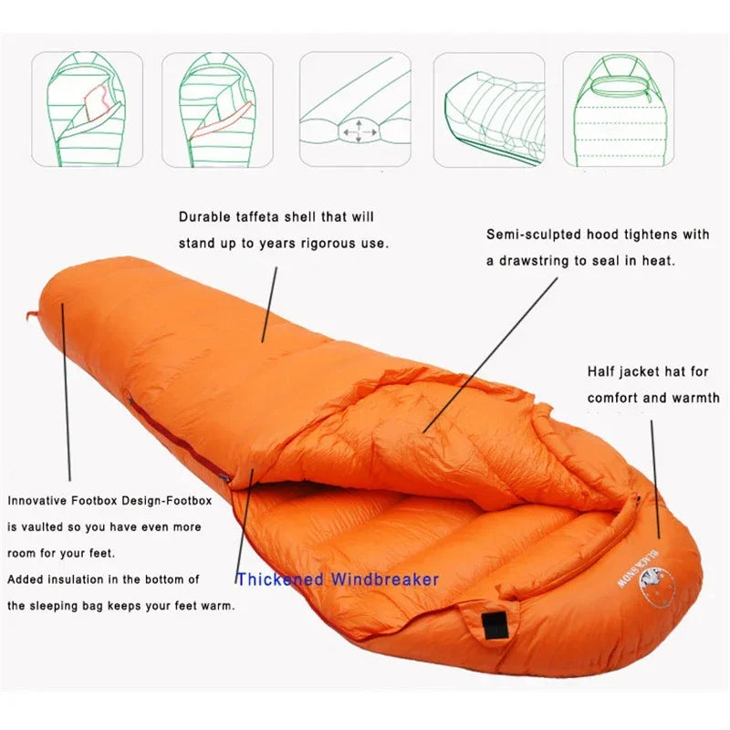Ultralight Goose Down Winter Sleeping Bag Mummy Style -Orange - Image 2