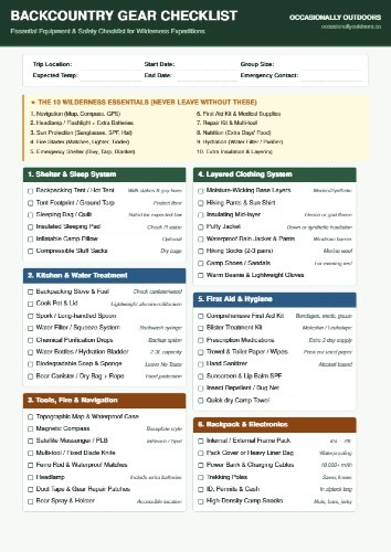Free Printable Backcountry Gear Checklist
