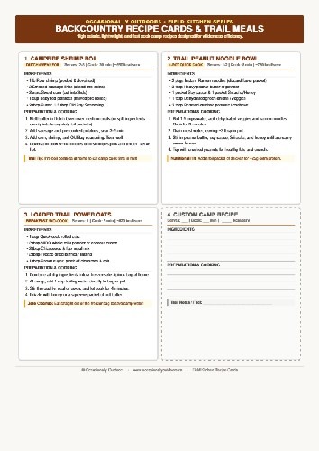 Free Printable Backcountry Recipe Cards