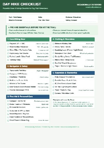 Free Printable Day Hike Gear Checklist