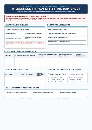 Free Printable Trip Safety and Itinerary