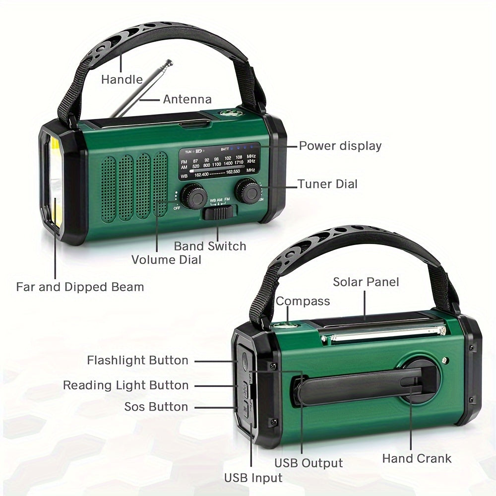 10000mAh Solar-Powered Emergency Radio with Flashlight - Image 3