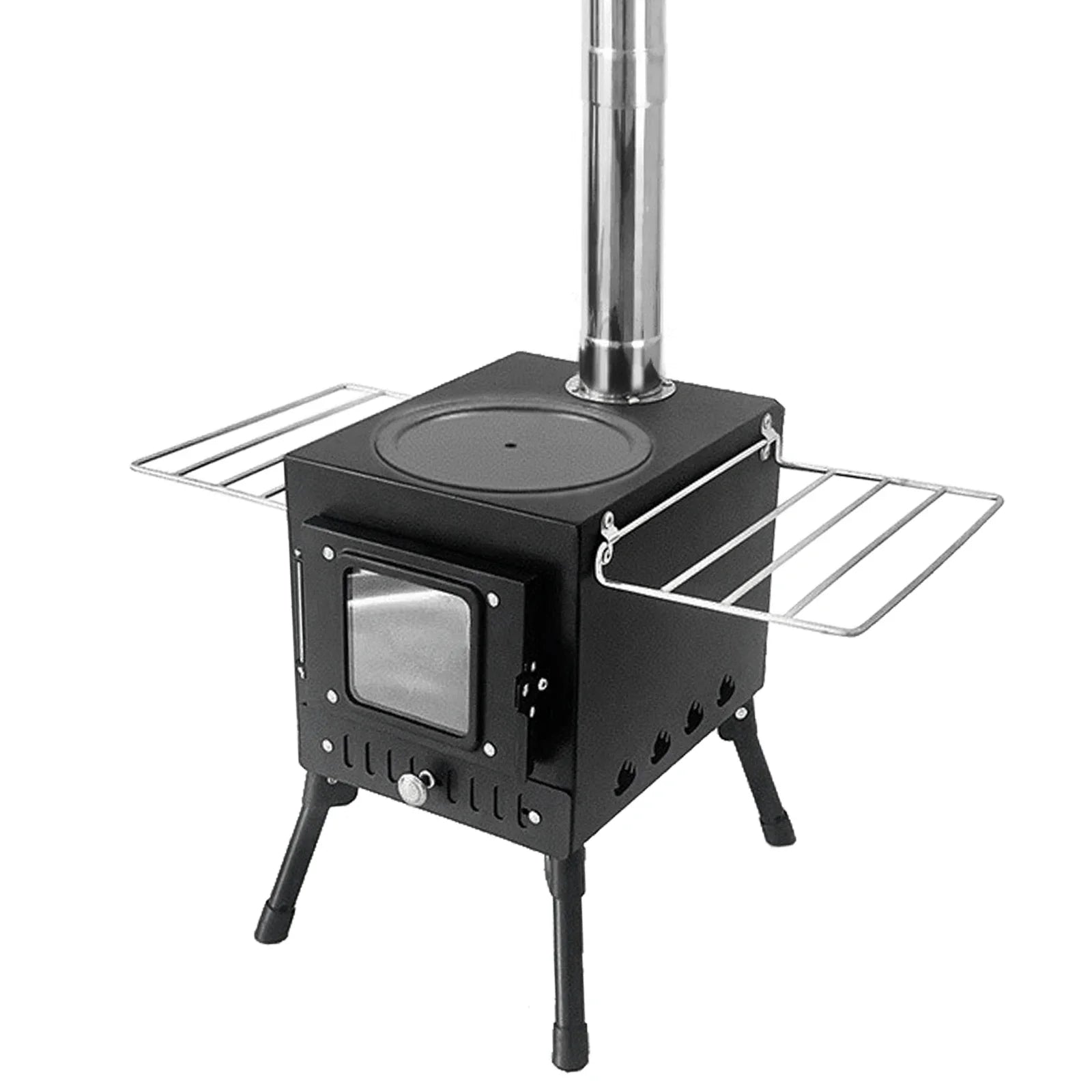 Foldable Stainless Steel Wood Burning Camping Stove with Viewing Window